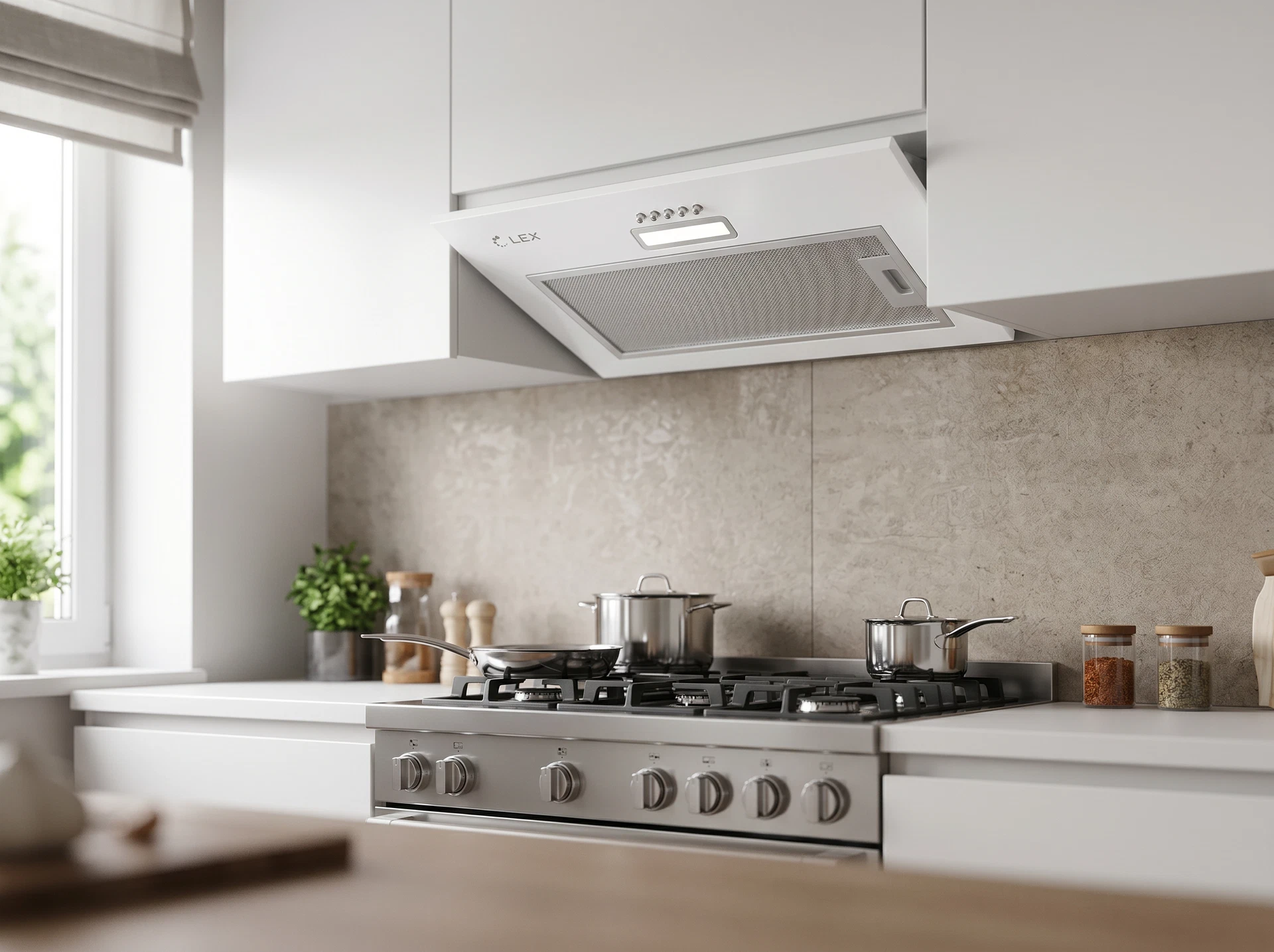 Встраиваемая вытяжка Lex GS Bloc Light 600 белый - фото в интерьере