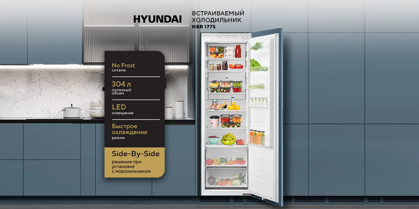 Hyundai HBR 177S встраиваемый холодильник фронтальный вид