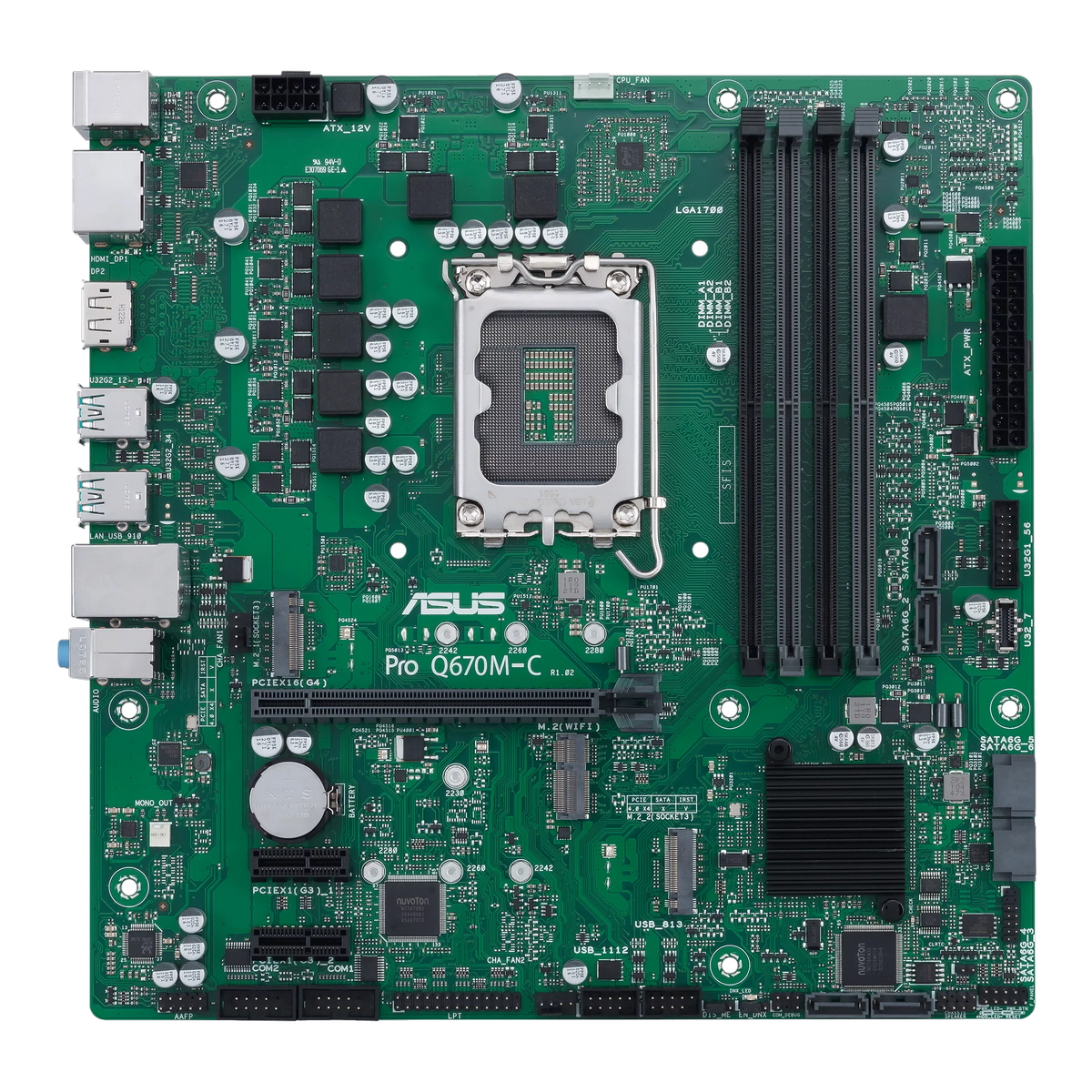 ASUS Pro Q670M-C-CSM разъёмы на плате COM LPT внутренние USB вентиляторы
