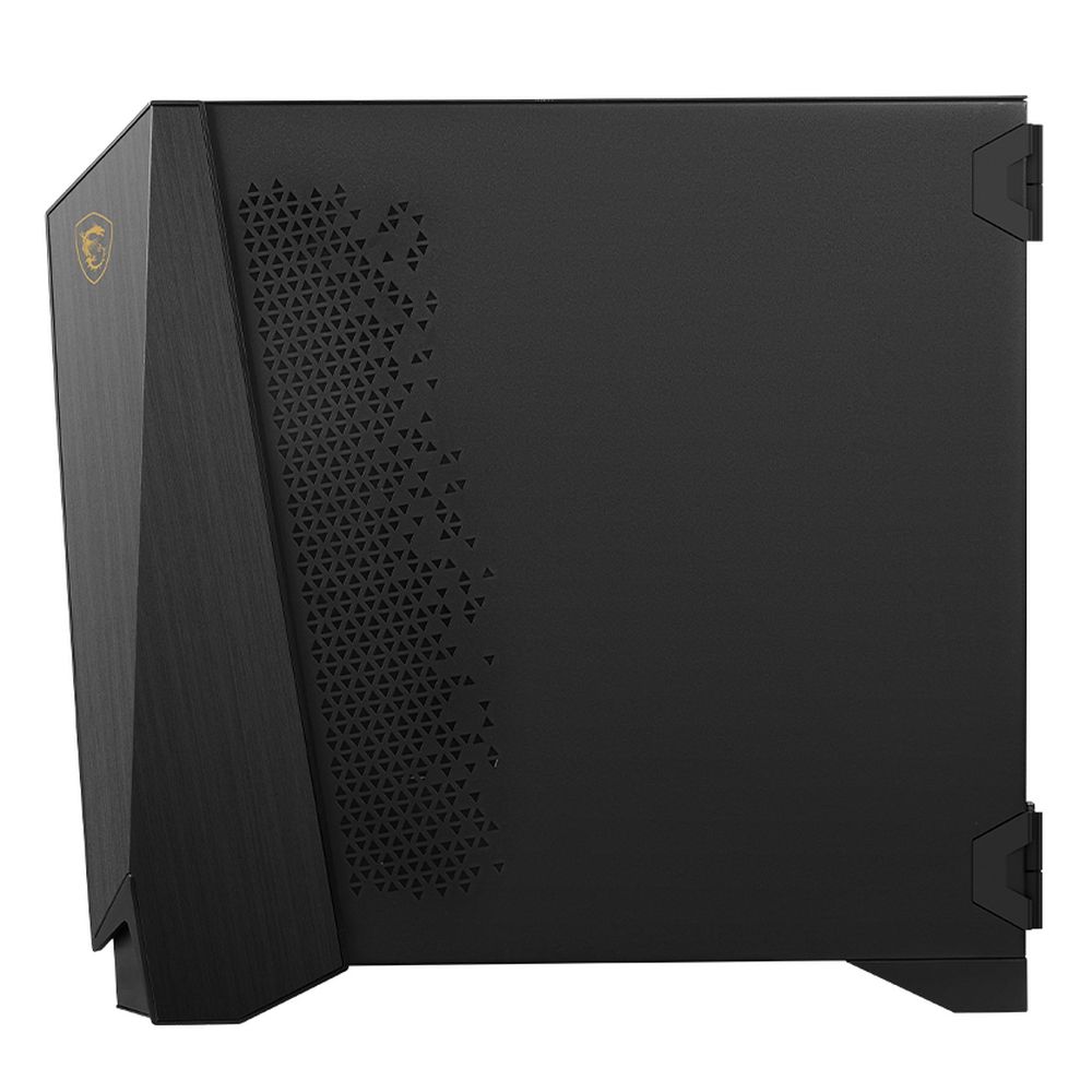 MSI MEG PROSPECT 700R вид сбоку открытая панель сетчатая фронтальная панель вентиляция логотип MEG