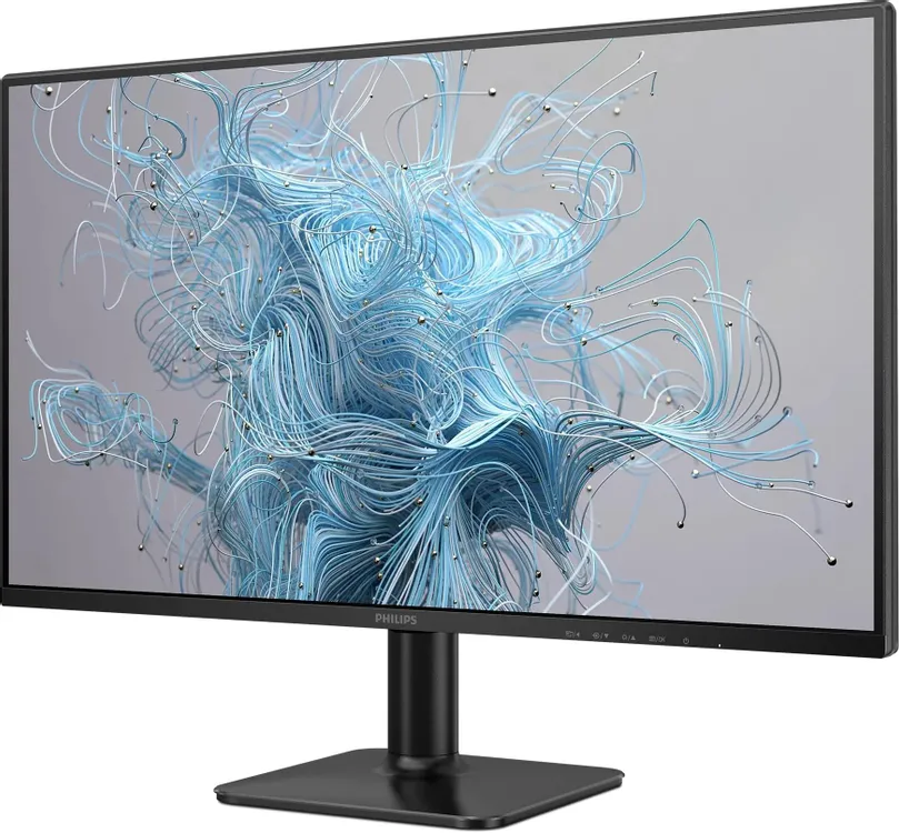 Philips 25E2N2100 вид спереди с тестовым изображением на экране, органы управления снизу