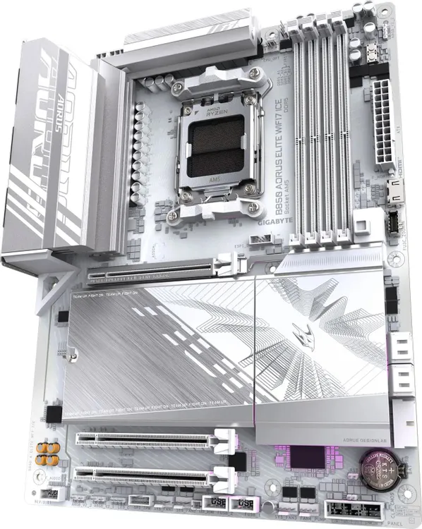 Gigabyte B850 Aorus Elite WiFi7 Ice разъёмы M.2 и SATA зона хранения