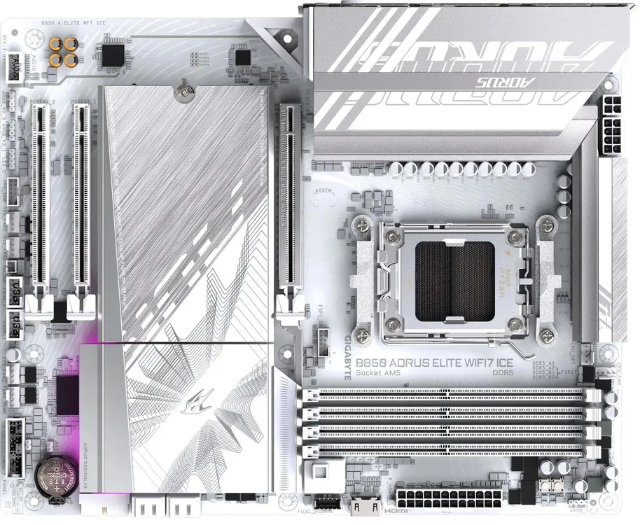 Gigabyte B850 Aorus Elite WiFi7 Ice задняя панель портов и антенный разъём Wi-Fi 7