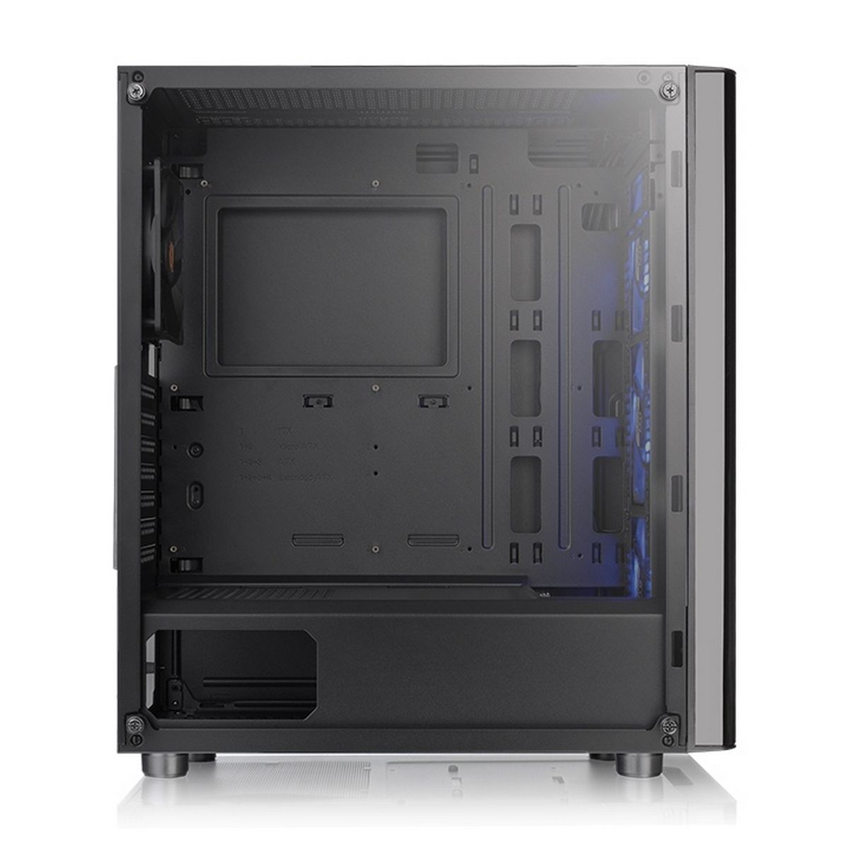 Thermaltake V200 Tempered Glass RGB Edition внутреннее пространство с открытой панелью — кабель-менеджмент и места для компонентов