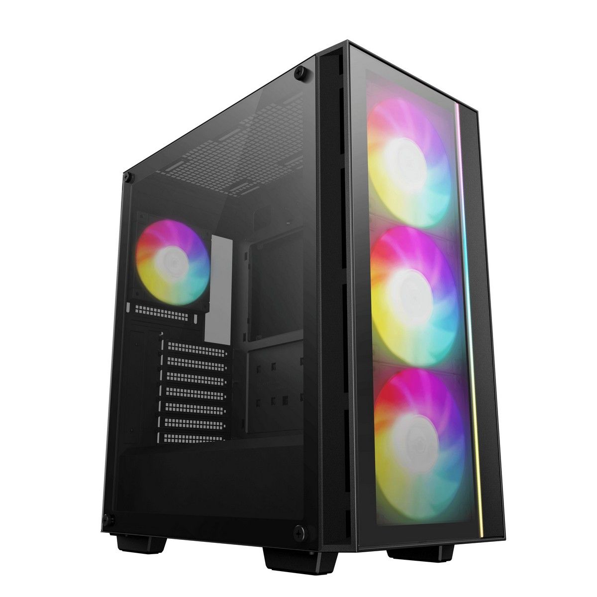 DeepCool MATREXX 55 V4 вид в три четверти с ARGB-подсветкой трёх фронтальных вентиляторов