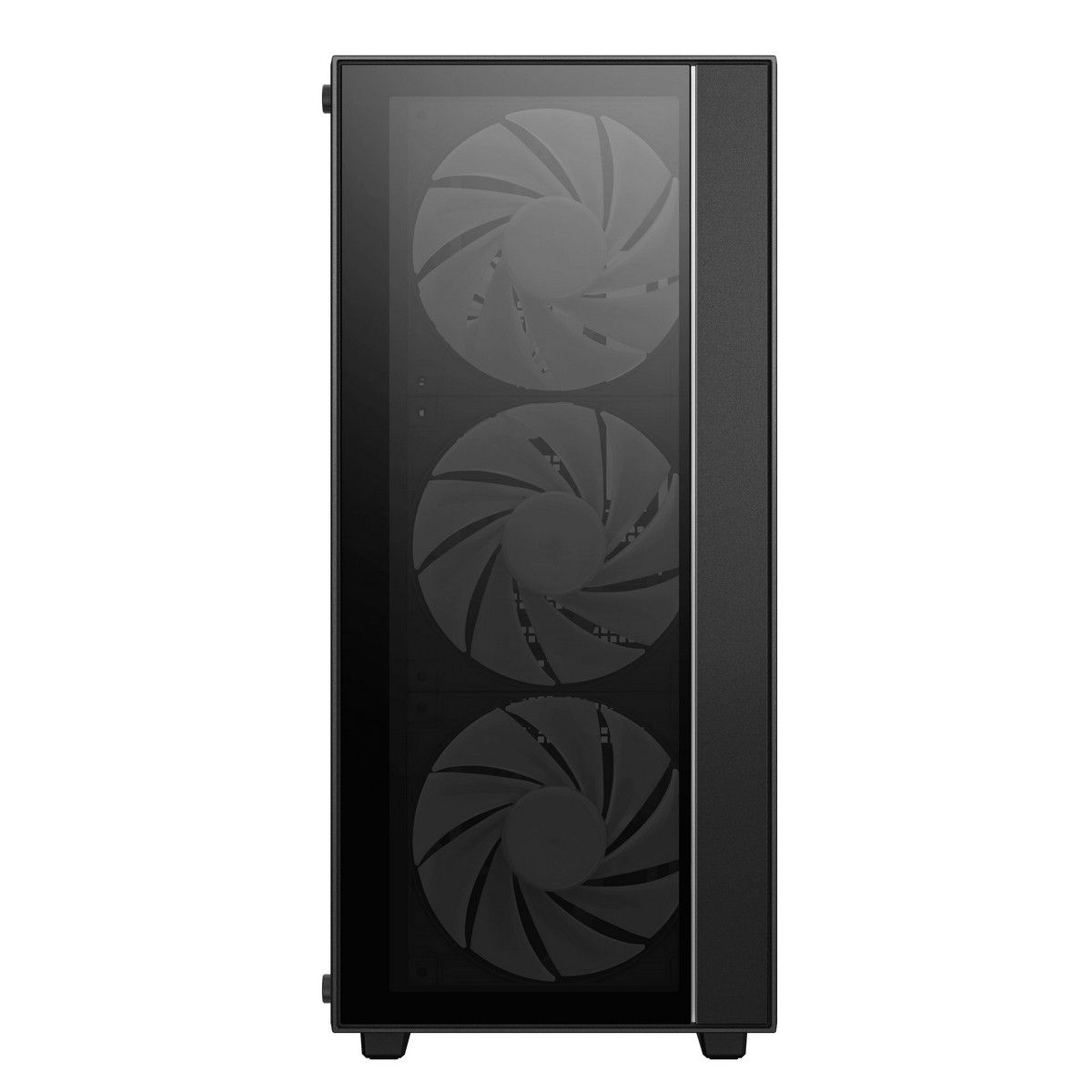 DeepCool MATREXX 55 V4 вид на фронтальную панель с четырьмя вентиляторами за тёмным стеклом