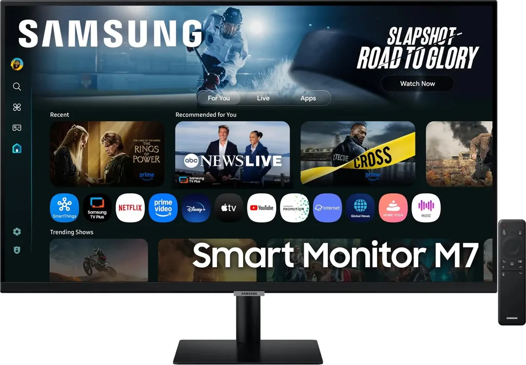 Samsung S32FM702UIXCI Smart Monitor M7 интерфейс с приложениями Netflix Prime Video Disney+ и пульт ДУ