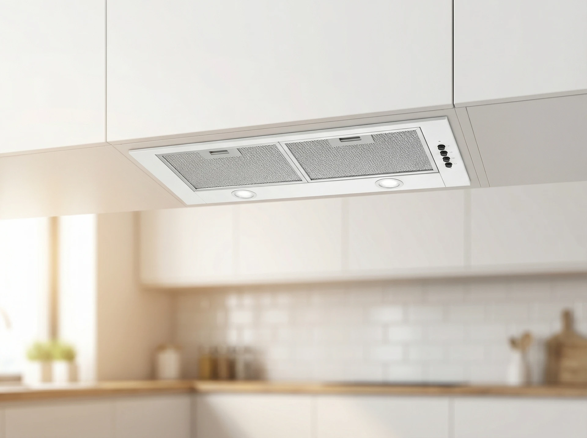 Zugel ZHT651GW в интерьере кухни встраиваемая вытяжка белый гарнитур