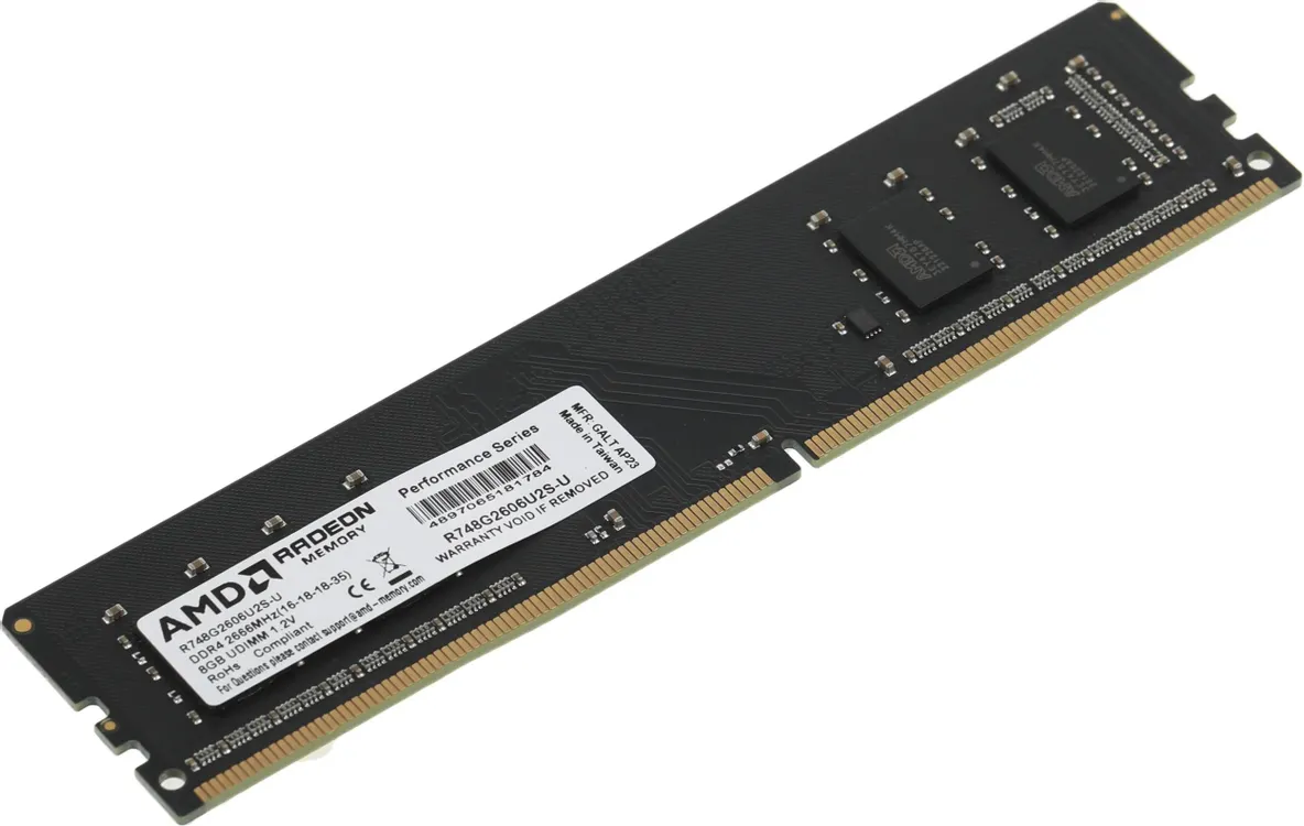 AMD Radeon R7 Performance R748G2606U2S-U модуль DDR4 8 ГБ, электронные компоненты и золотые контакты