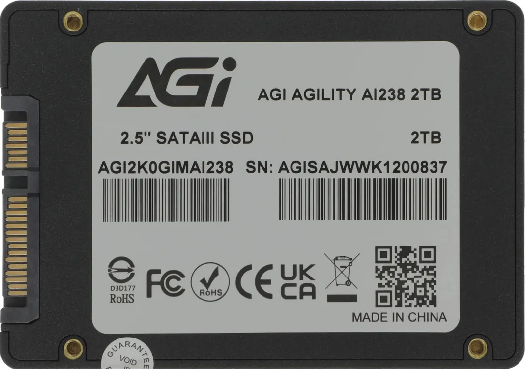 AGI AI238 2 ТБ этикетка с характеристиками — серийный номер, сертификаты, QR-код