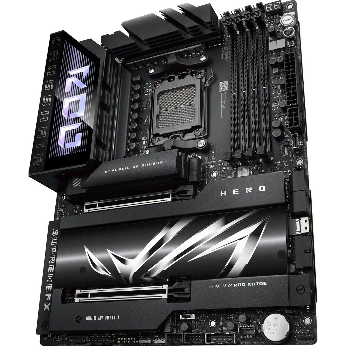 ASUS ROG Crosshair X870E Hero подсветка Aura Sync и задняя панель портов