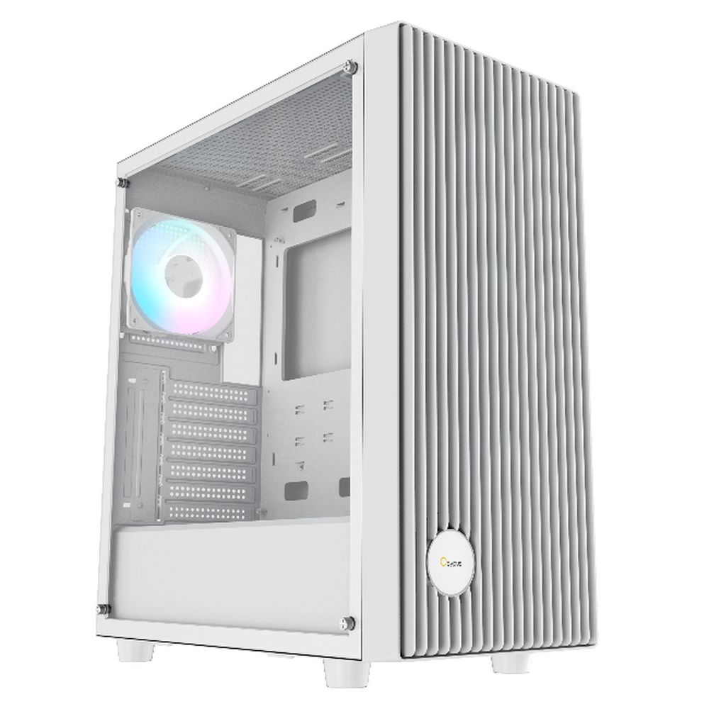 Ocypus Gamma C70 ARGB вид спереди открытая боковая панель RGB вентилятор материнская плата блок питания