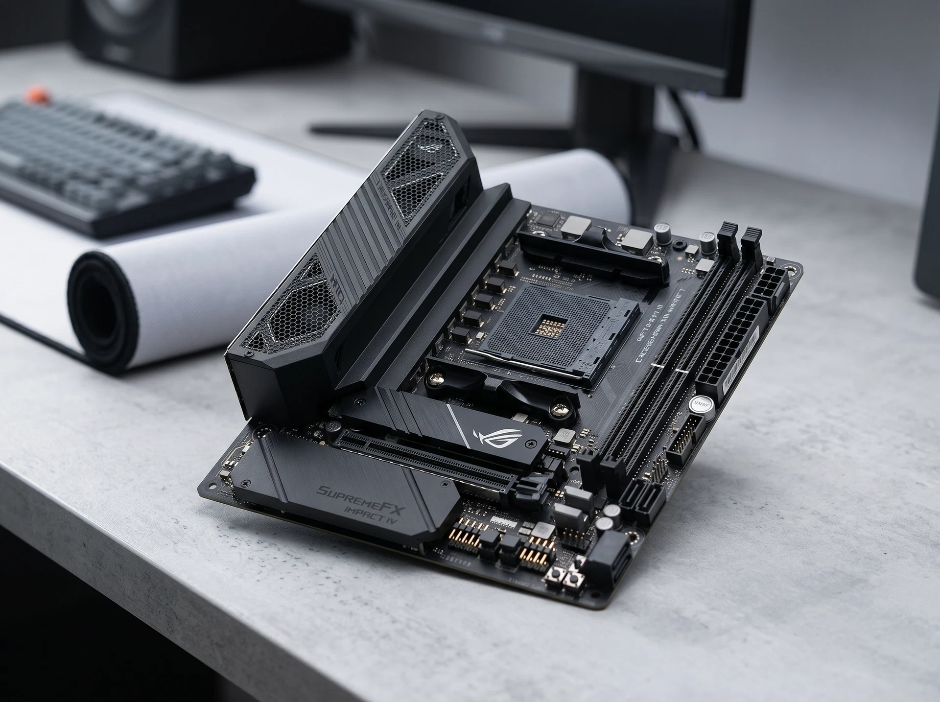 Материнская плата Asus ROG Crosshair Viii Impact, Socket AM4, AMD X570, mini-DTX, RTL [90MB11Q0-M0EAY0] - фото в интерьере