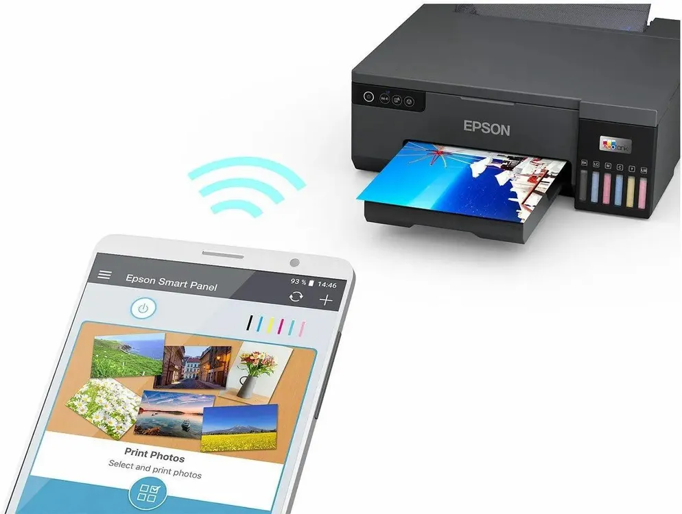 Epson L8050 вид сбоку порт USB и разъём питания компактные габариты