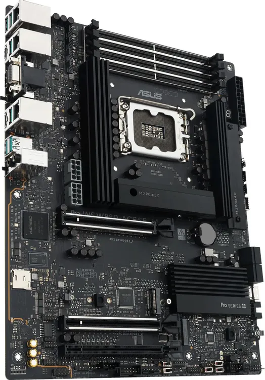ASUS Pro WS W880-ACE SE слоты PCIe 5.0 и разъёмы M.2 на плате ATX
