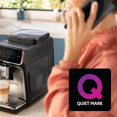 Philips EP3321/40 технология SilentBrew — кофемашина в интерьере со знаком сертификации Quiet Mark