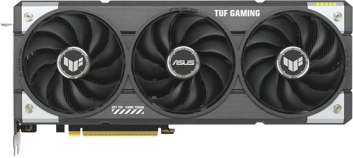 ASUS Radeon RX 9060 XT вид спереди три вентилятора TUF Gaming