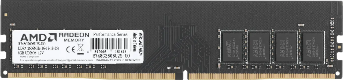 AMD Radeon R7 Performance DDR4 8GB 2666MHz DIMM — вид спереди с этикеткой