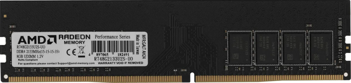 AMD Radeon R7 Performance R748G2133U2S-U DDR4 8GB модуль памяти вид сверху с маркировкой