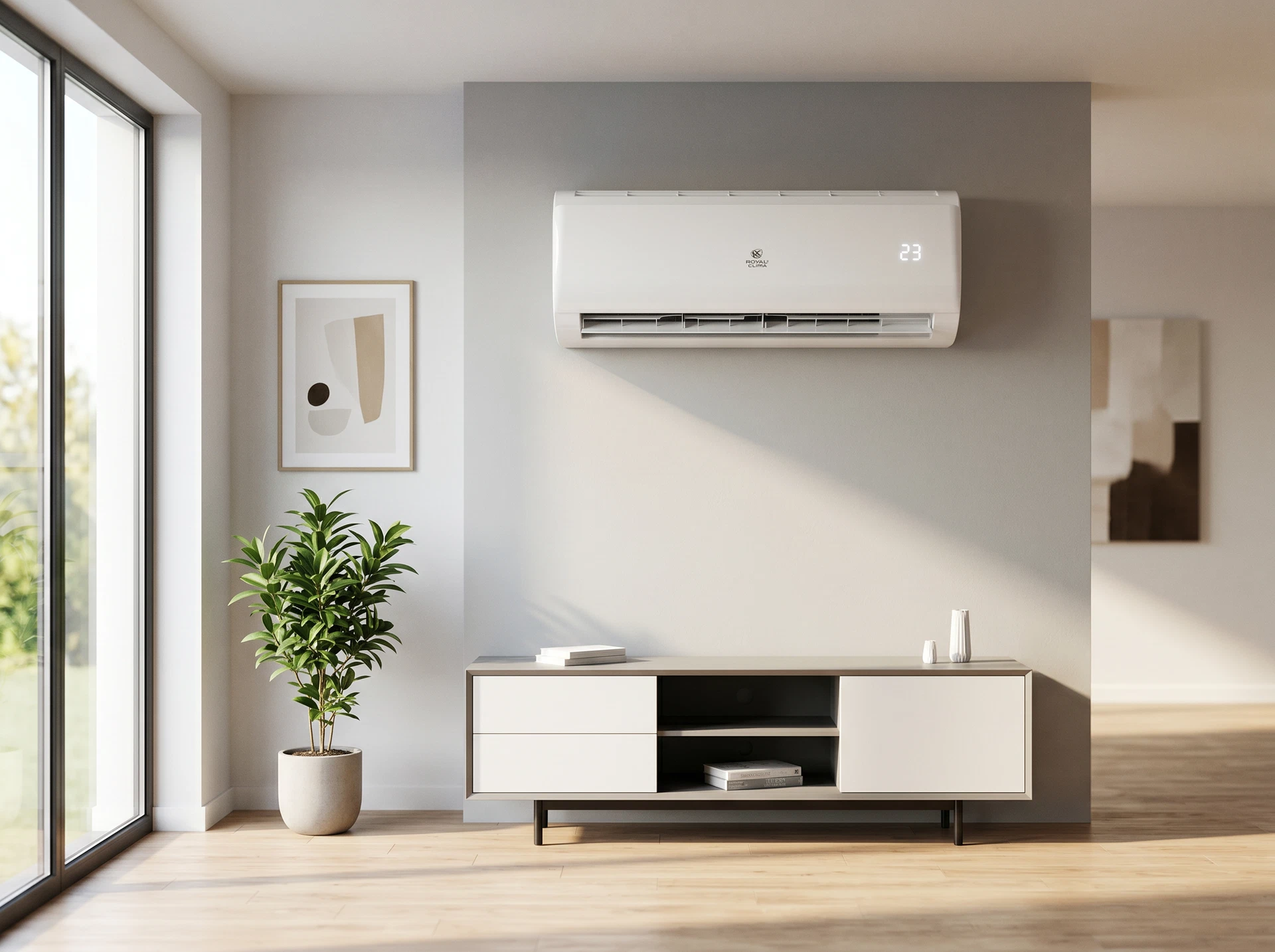 Royal Clima RC-TWL70HN в интерьере гостиной — монтаж на стену