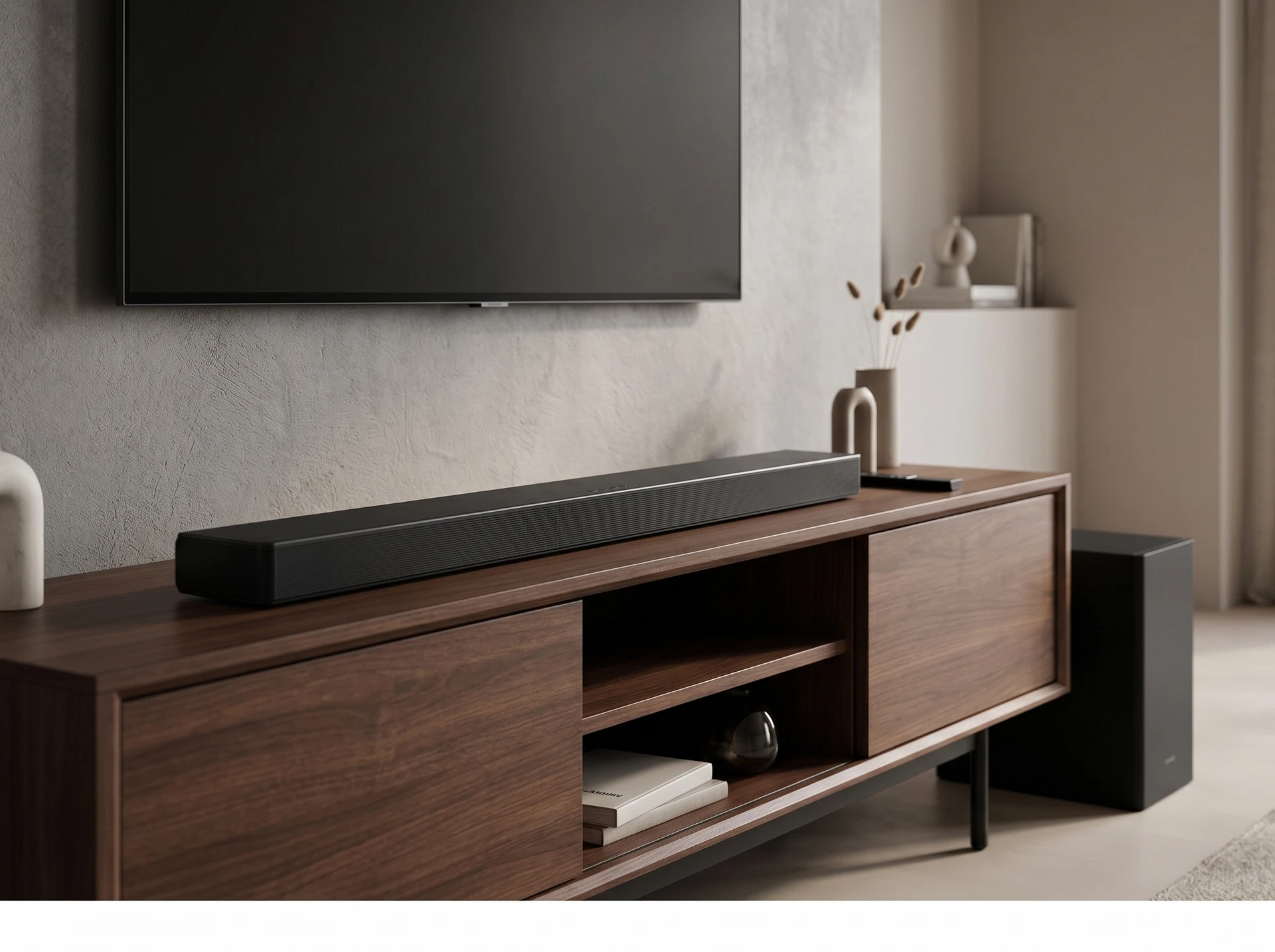 Саундбар Samsung HW-QS700F/RU 3.1.2 200Вт +150Вт черный - фото в интерьере