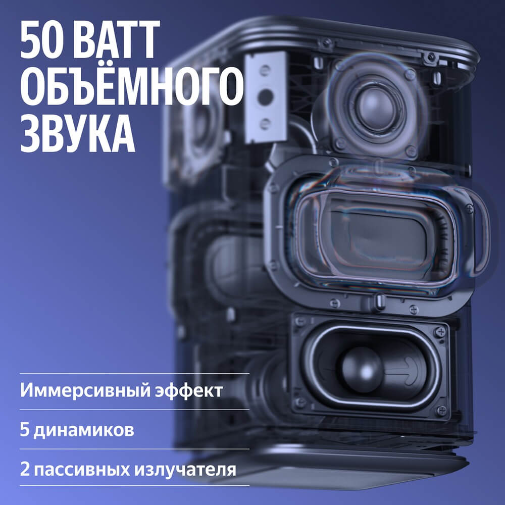 Яндекс Станция 3 внутреннее устройство 5 динамиков и 2 пассивных излучателя 50 Вт объёмного звука