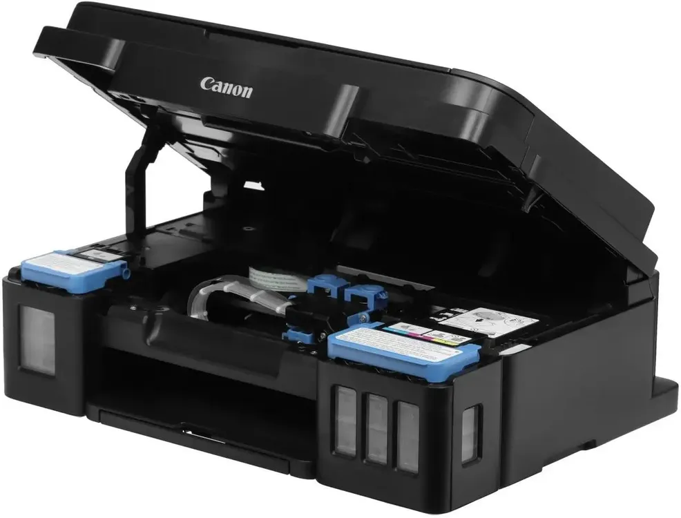 Canon Pixma G2010 габариты 445×260×533 мм — вид сверху с открытой крышкой сканера