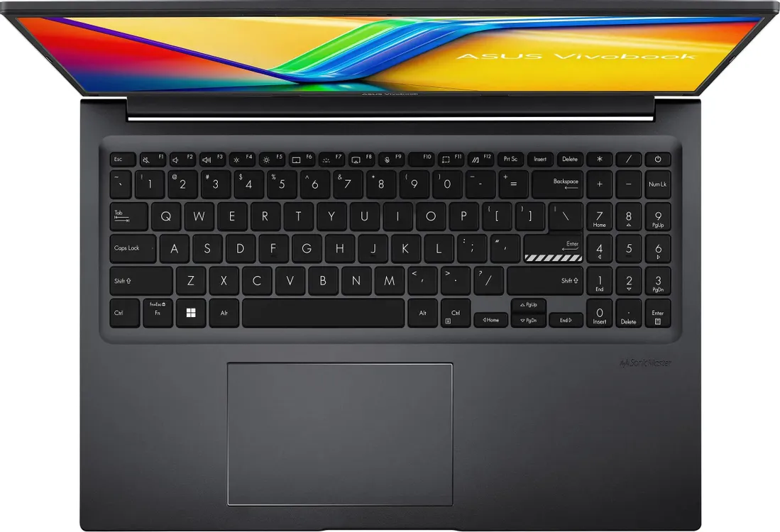 ASUS Vivobook 16 F1605VA-BS74 вид сверху клавиатура с цифровым блоком тачпад