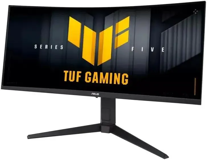 ASUS VG34WQML5A &mdash; изогнутый монитор TUF Gaming на подставке, вид на кривизну панели