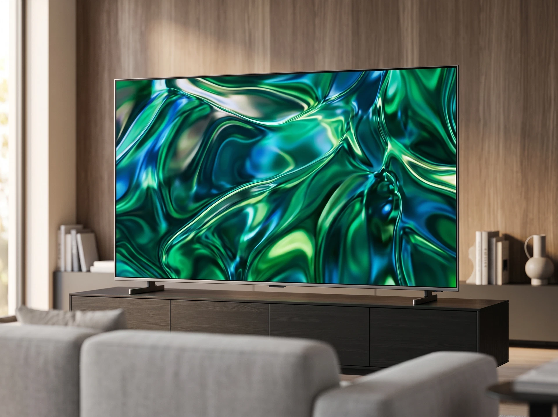 Samsung QE75QN80H в интерьере гостиной &mdash; 75 дюймов на стене