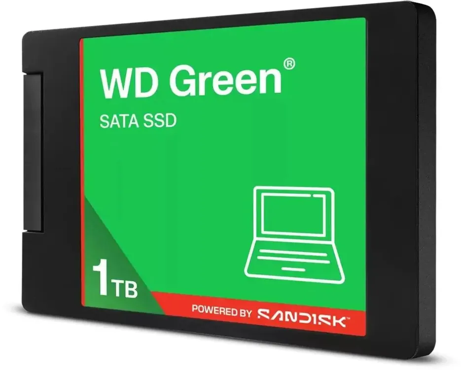 Western Digital WD Green WDS100T5G0A вид под углом — тонкий профиль 7 мм форм-фактор 2.5 дюйма