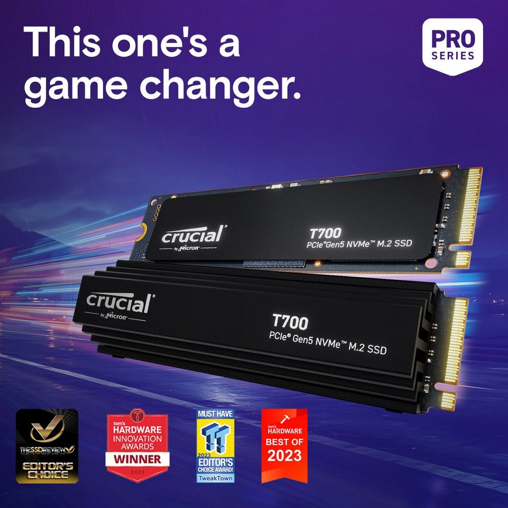 Crucial T700 2TB M.2 NVMe PCIe 5.0 два накопителя с радиаторами вид сверху