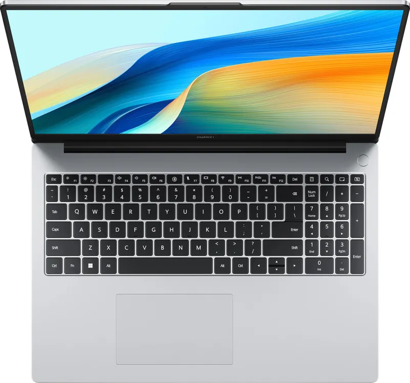 Huawei MateBook D16 53014QKV вид сверху — экран, клавиатура с цифровым блоком, тачпад