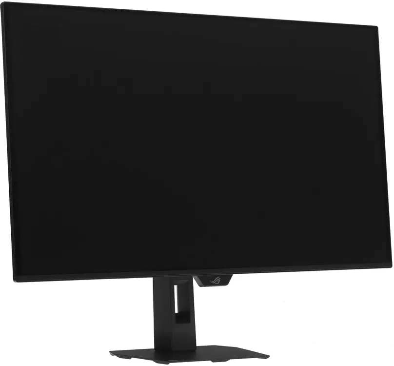 ASUS XG32UCDS вид сбоку — тонкий OLED корпус на регулируемой эргономичной подставке