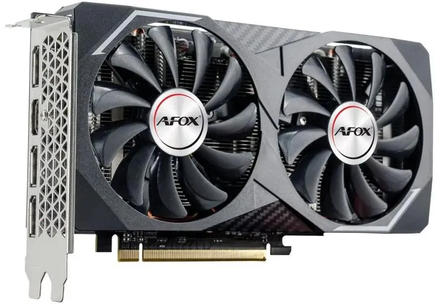 Afox RX 6600 AFRX6600-8GD6H4 двойной вентилятор вид спереди разъёмы DisplayPort HDMI