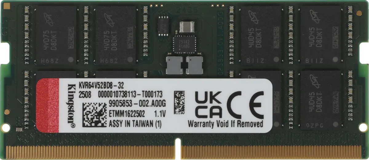 Kingston Value KVR64V52BD8-32 DDR5 SODIMM 32 ГБ 6400 МГц — этикетка с характеристиками