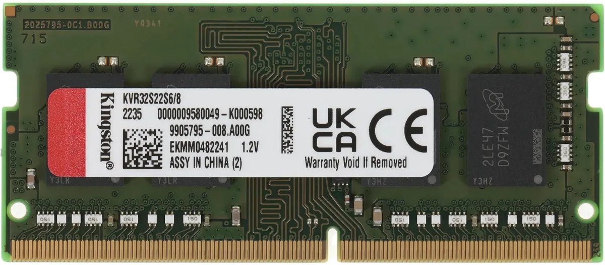 Kingston Value KVR32S22S6/8 DDR4 SODIMM 8 ГБ 3200 МГц — наклейка с характеристиками и компоненты