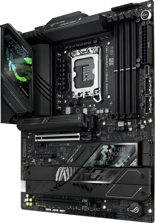 ASUS ROG Strix Z890-F Gaming WiFi задняя панель и ARGB подсветка элементов платы ATX