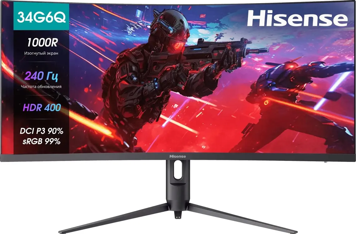 Hisense 34G6Q-PRO изогнутый монитор 34 дюйма вид спереди 240 Гц UWQHD
