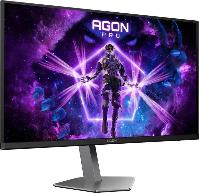 AOC AGON AG276QKD2 вид под углом — QD-OLED монитор с геймплейным контентом на экране