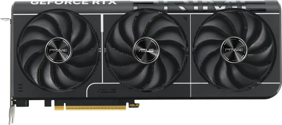 ASUS GeForce RTX 5080 PRIME вид спереди три вентилятора PCIe профиль