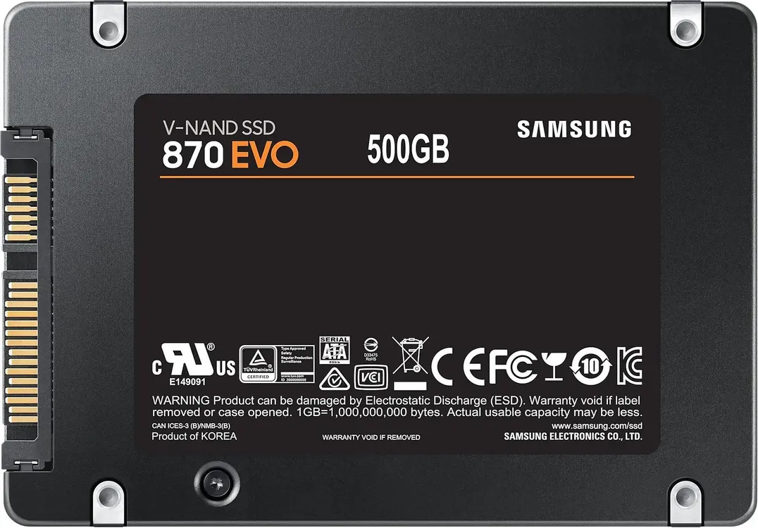 Samsung 870 EVO 500 ГБ вид сзади разъём SATA золотые контакты спецификации