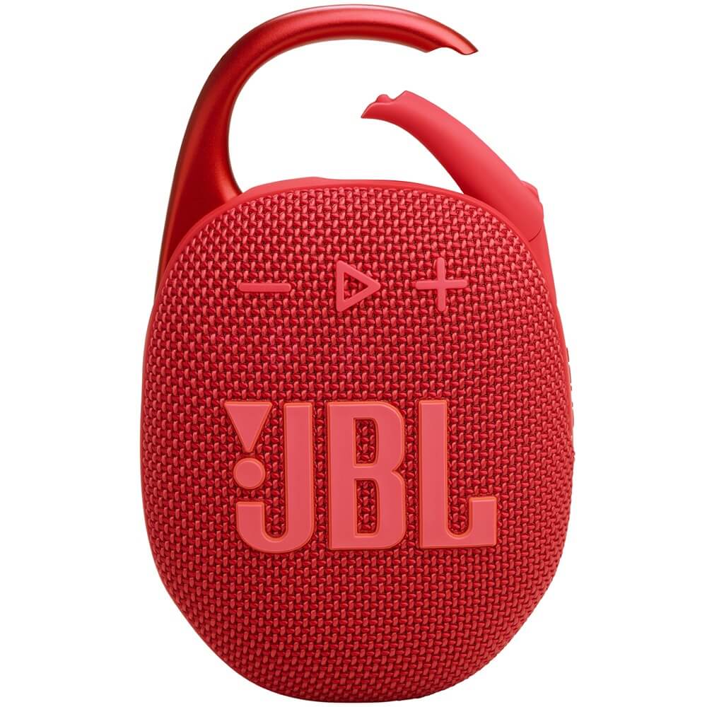 JBL Clip 5 красный портативная колонка с карабином вид спереди