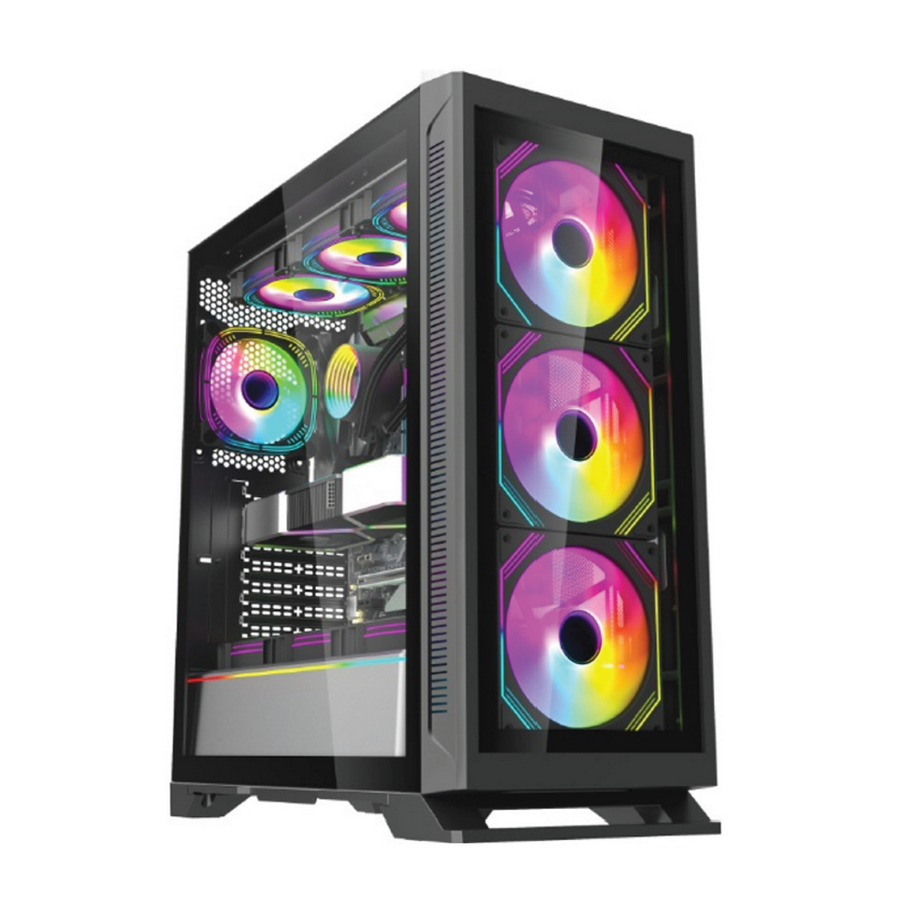 Forza FZ-G901 вид спереди три RGB-вентилятора прозрачная боковая панель