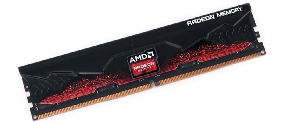 AMD Radeon R5 R5S532G4800U2S вид сбоку — чёрный корпус с красным дизайном и логотипом AMD Radeon