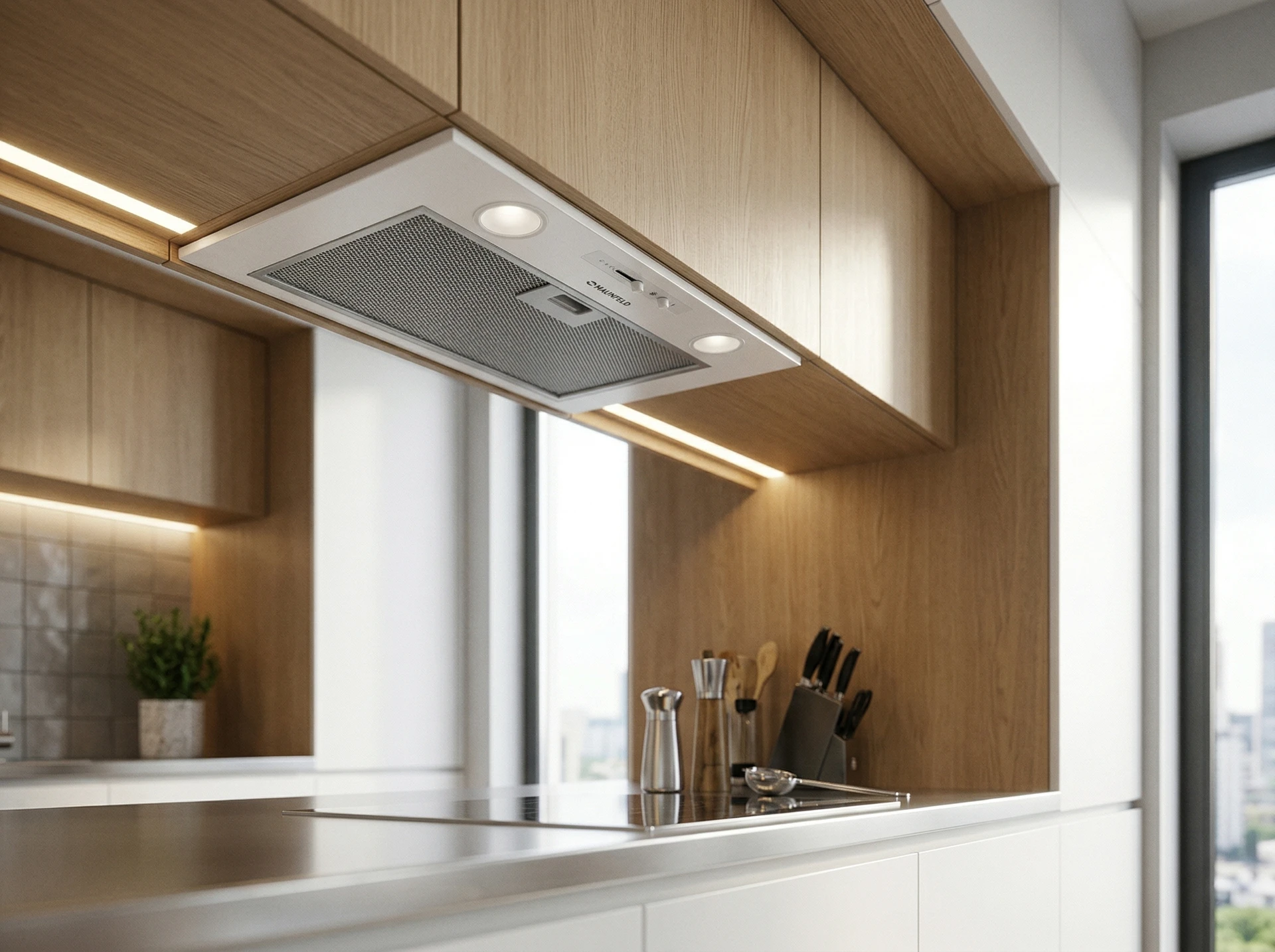 Maunfeld Crosby Light 5028 белый встраиваемая вытяжка в интерьере современной кухни