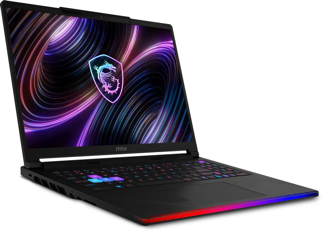 MSI Raider 16 Max HX B2WI-030RU вид спереди RGB-подсветка клавиатуры игровой ноутбук