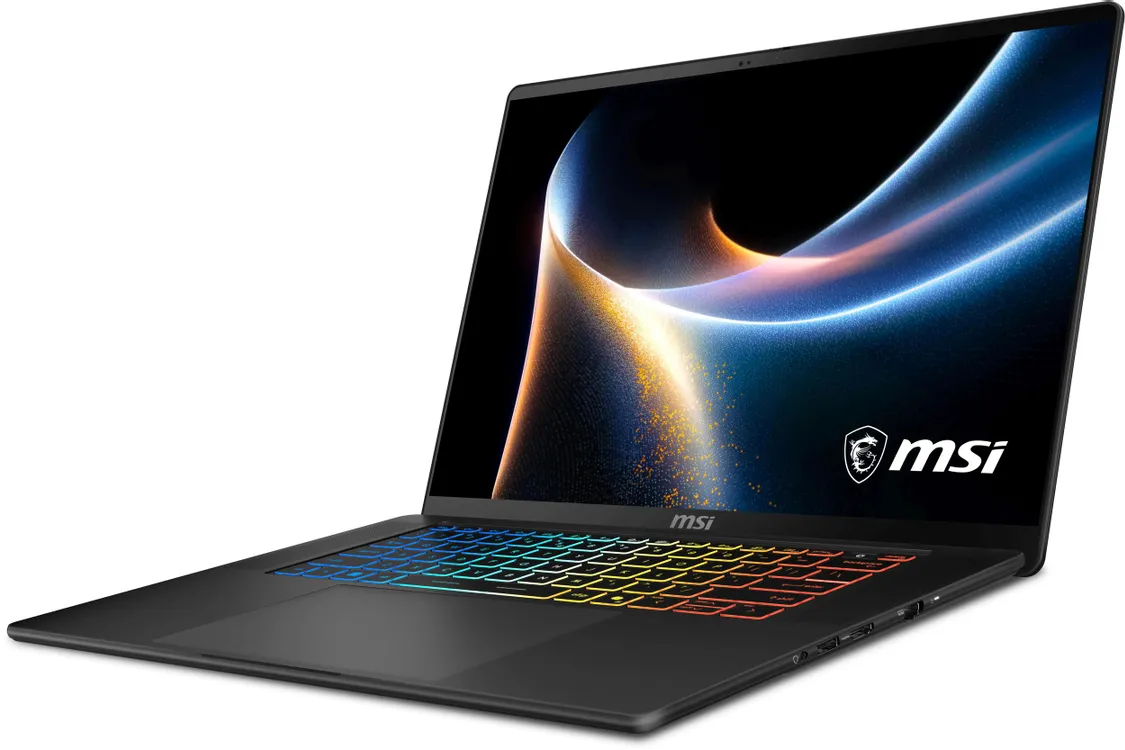 MSI Stealth 16 AI+ B3WI-012RU вид сбоку — тонкий алюминиевый корпус и порты на боковой панели
