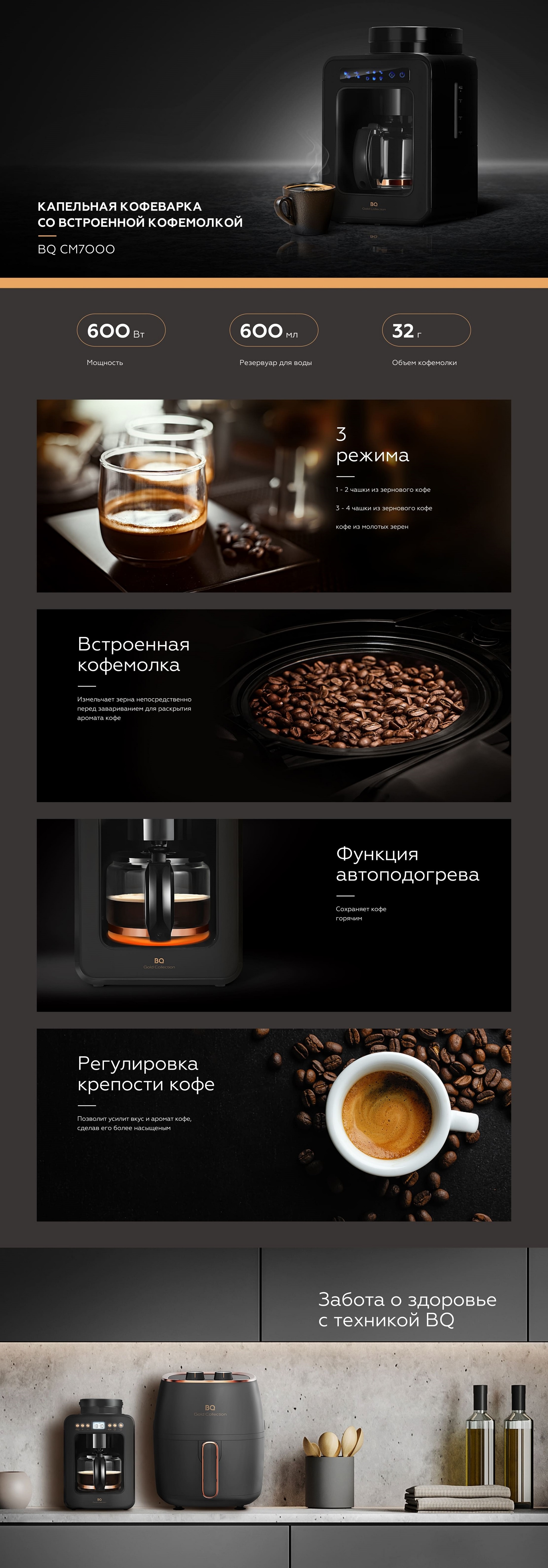 BQ CM7000 капельная кофеварка со встроенной кофемолкой — общий вид и функции