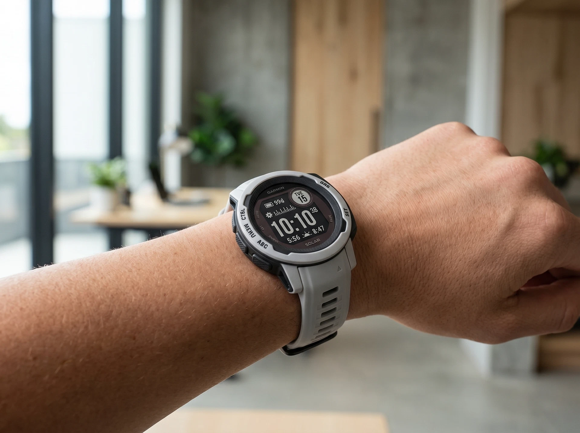 Garmin Instinct 2 Solar 40mm серый/чёрный — общий вид часов в интерьере